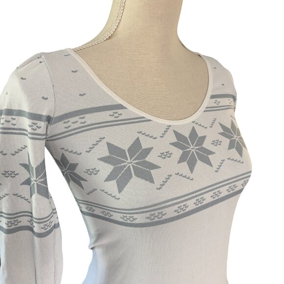 Intimately Free People fair isle tee white gray base layer M/L snowflake - Picture 3 of 7